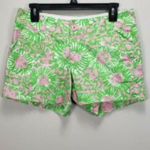 EUC Lilly Pulitzer Callahan Shorts Sunny Side Womens 2 Green Pink Lion